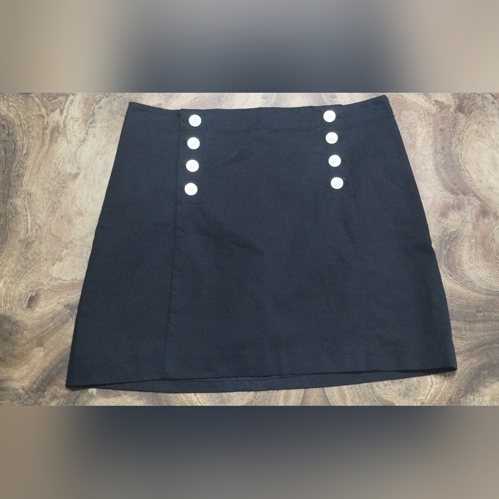 LOFT Black Mini Skirt with Button Accents Size (12)